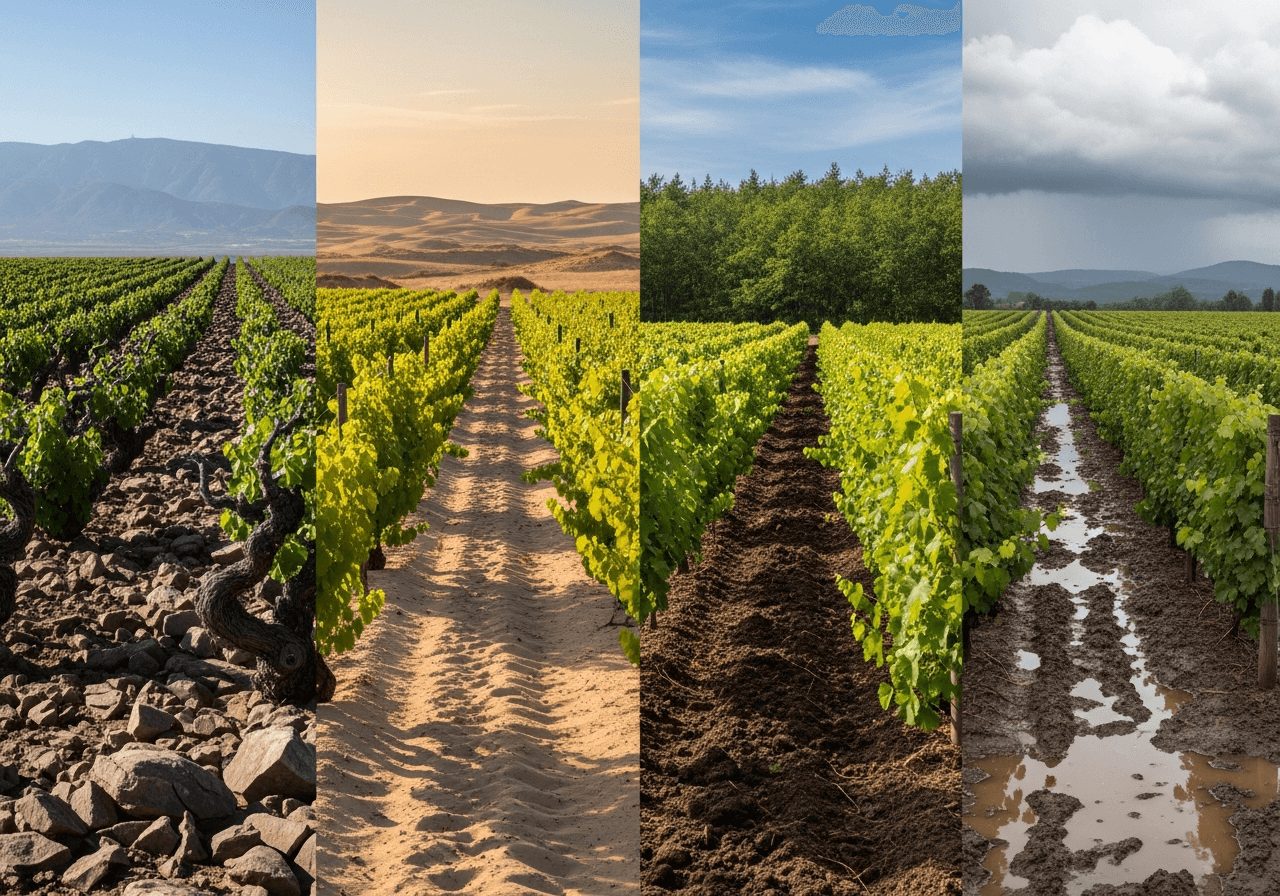Four different vineyard shots in different soil types